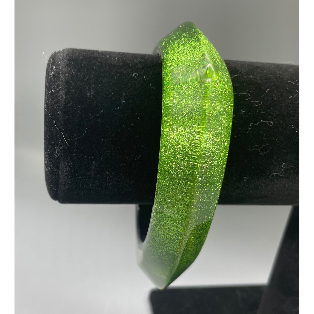 Vintage Green Glitter Resin Bangle Bracelet Chunky Triangular Geometric Jewelry